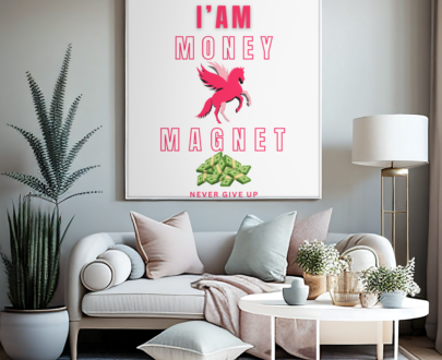 Wearl I Am a Money Magnet Framed Wall Art Wealth and Positivity Decor with Pegasus for Inspiration