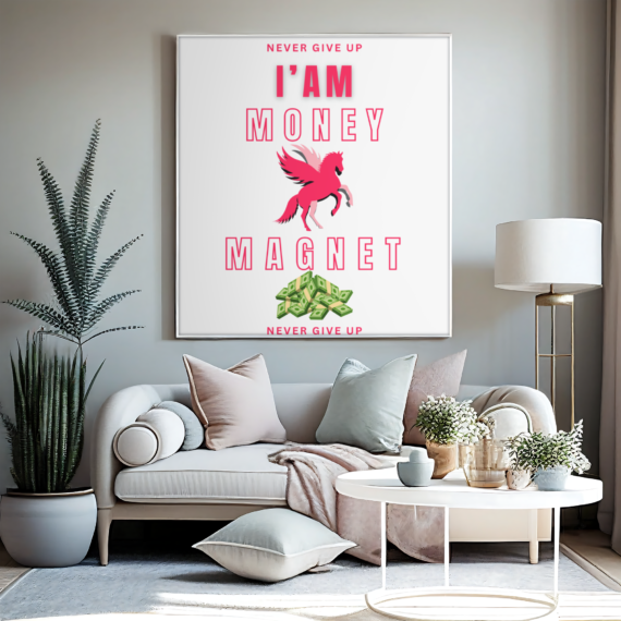 Wearl I Am a Money Magnet Framed Wall Art Wealth and Positivity Decor with Pegasus for Inspiration