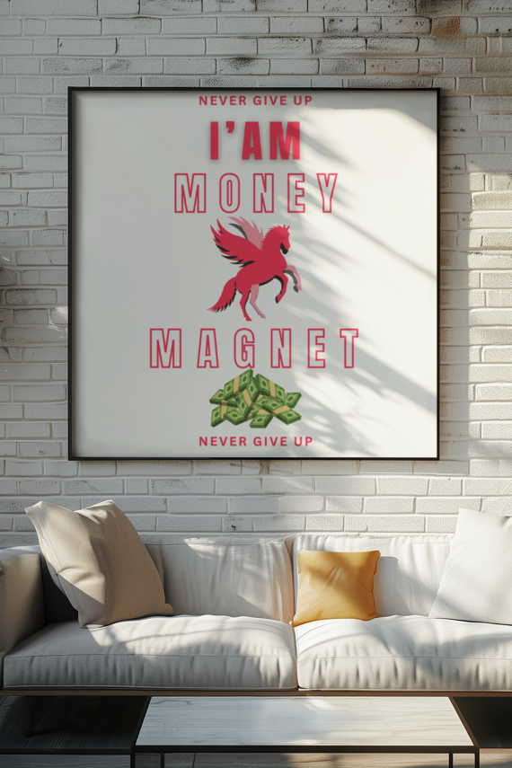 Wearl I Am a Money Magnet Framed Wall Art Wealth and Positivity Decor with Pegasus for Inspiration